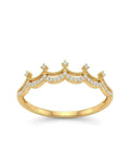A gold crown-shaped ring with small clear pavé stones along the scalloped top, shown on a plain white background.