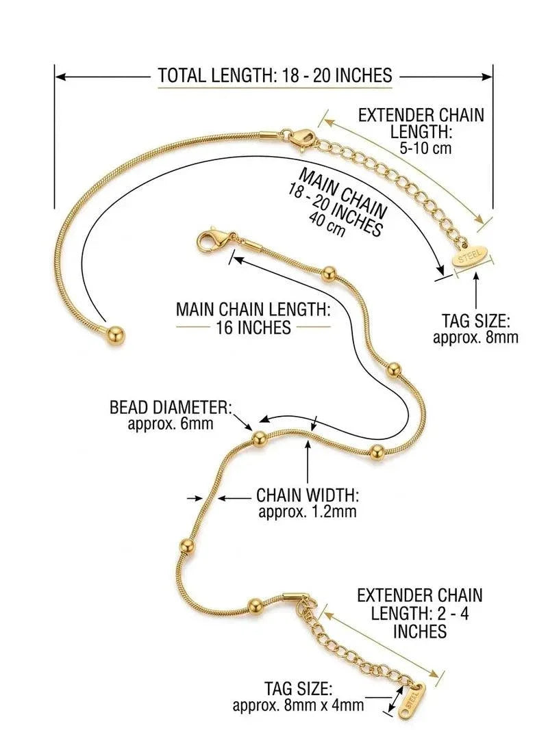 Gold bracelet with measurements on a white background