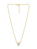 A delicate yellow gold chain necklace with a heart-shaped pendant set with clear gemstones, displayed on a clean white background.