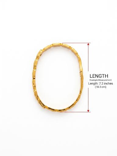 A gold-colored segmented bangle bracelet shown on a plain white background with red measurement arrows and text indicating a length of 7.2 inches (18.