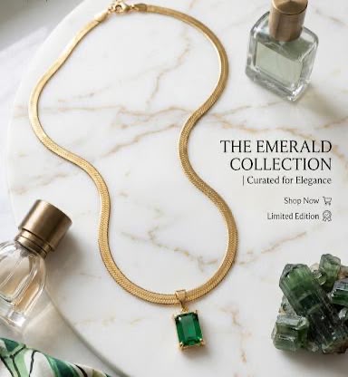 Emerald Cut Green Pendant Necklace | 18K Gold Plated Snake Chain