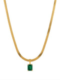 Emerald Cut Green Pendant Necklace | 18K Gold Plated Snake Chain